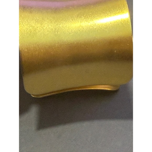 Wide Flared Cuff Bracelet Women Brushed Gold Tone Modernist Statement Signed - Picture 10 of 11